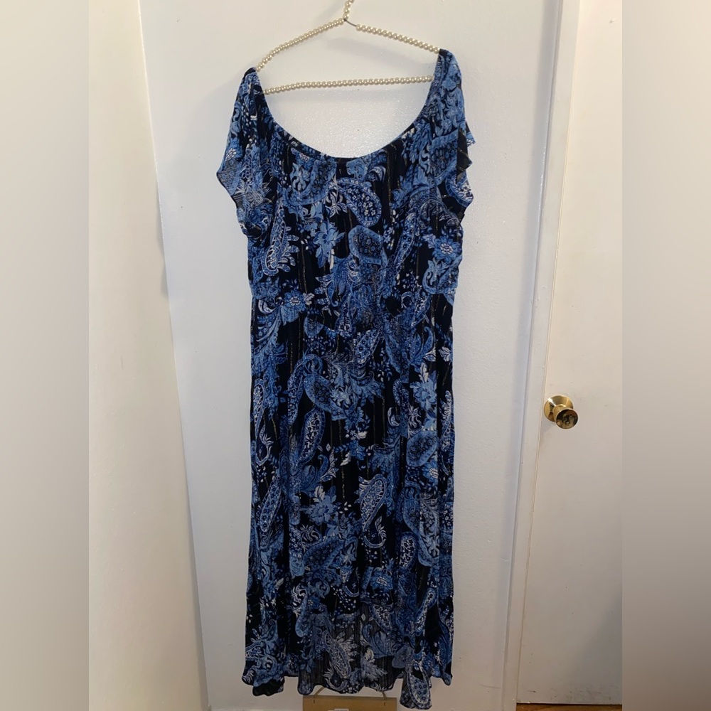 Lane Bryant women’s plus size 22/24 blue off the shoulder paisley maxi dress - Picture 2 of 4
